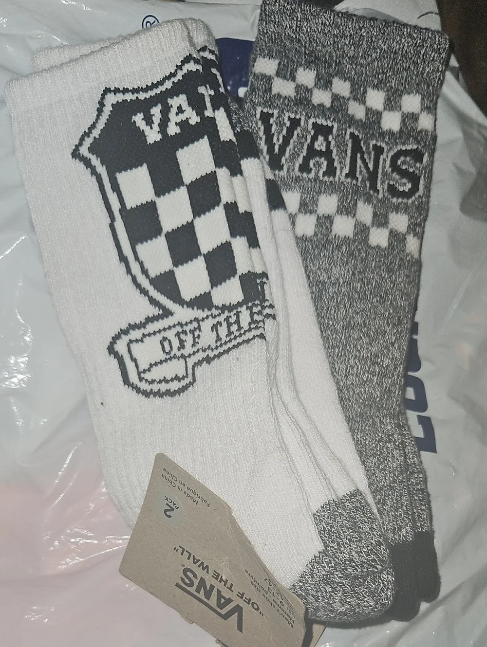 Vans Black & White Checkerboard Crew Socks - Logo Pair